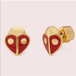 Kate Spade Gold and Red Heart Ladybug Earrings